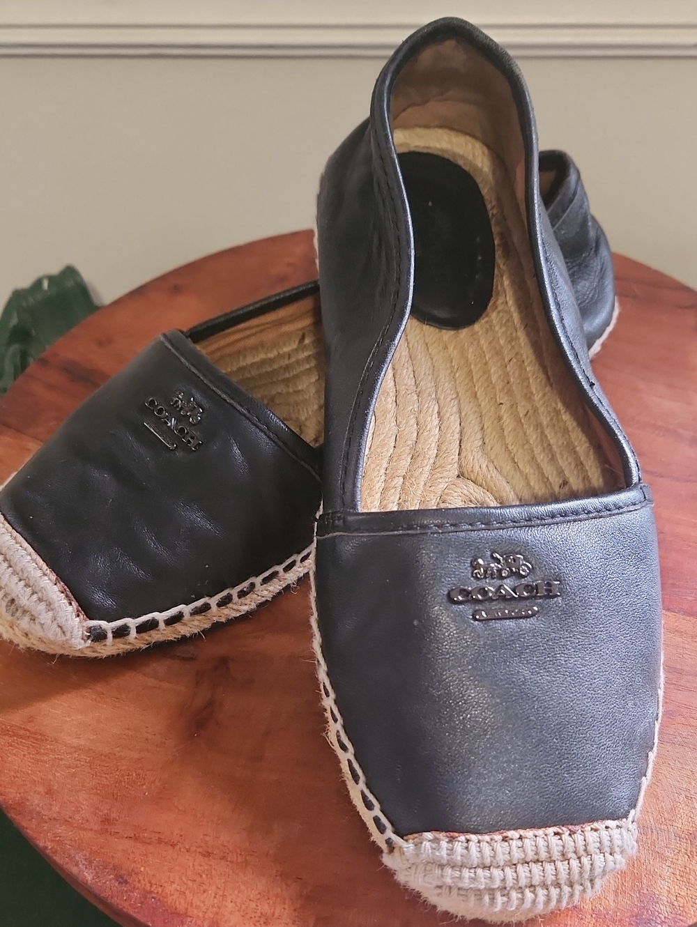 Coach Rhodelle Black Leather Espadrille Slip-On Loafers